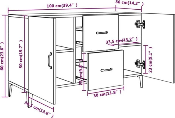 vidaXL Komoda, γκρι σκυροδέματος, 100x36x60 cm, με MDF