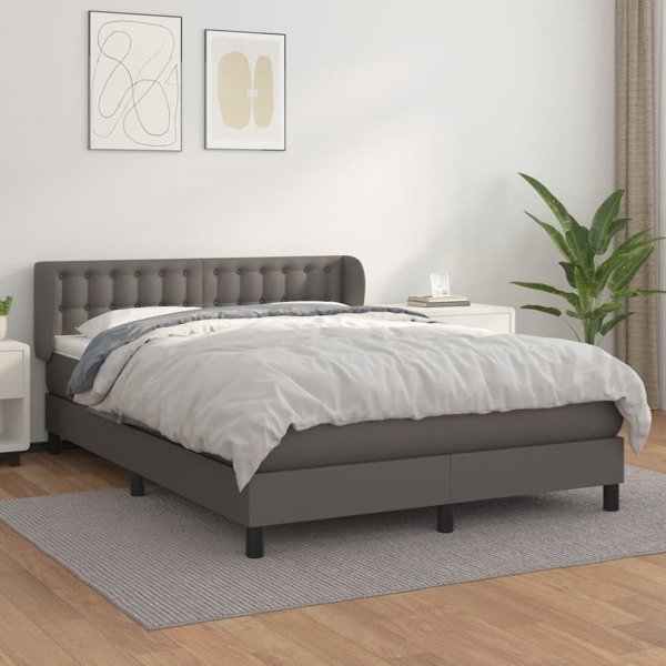 vidaXL Lit kontinental avec matelas, gris, cuir synthétique 140x190 cm