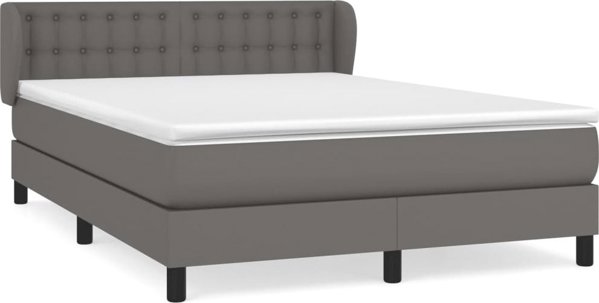 vidaXL Lit kontinental avec matelas, gris, cuir synthétique 140x190 cm