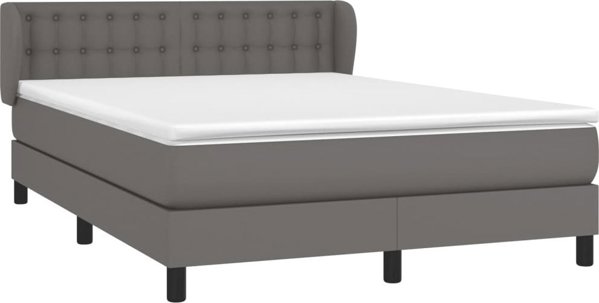 vidaXL Lit kontinental avec matelas, gris, cuir synthétique 140x190 cm