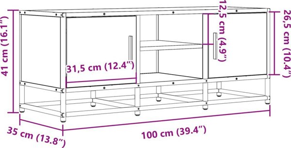 vidaXL Έπιπλο για τηλεόραση, καπνιστό δρυς, 100x35x41 εκ