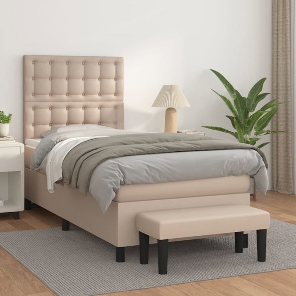 Κρεβάτι κοντινενταλ με στρώμα vidaXL 80x200 cm cappuccino οικοδερμάτινο
