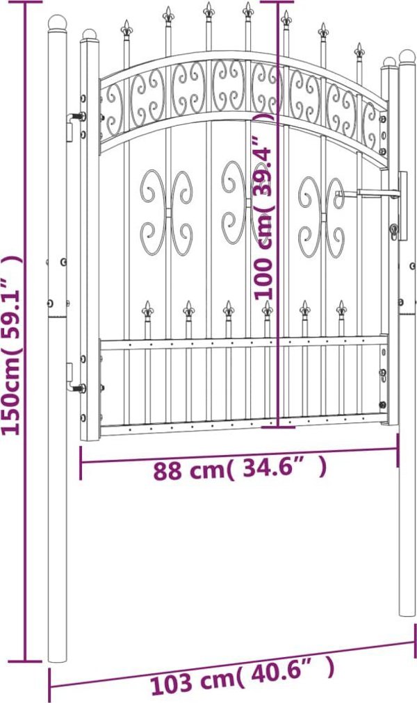 vidaXL vidaXL Furtka z grotami, czarna, 103x150 cm, malowana proszkowo stal