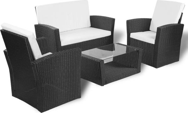vidaXL 4-cz. zestaw wypoczynkowy do ogrodu, poduszki, rattan PE czarny