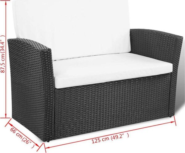 vidaXL 4-cz. zestaw wypoczynkowy do ogrodu, poduszki, rattan PE czarny