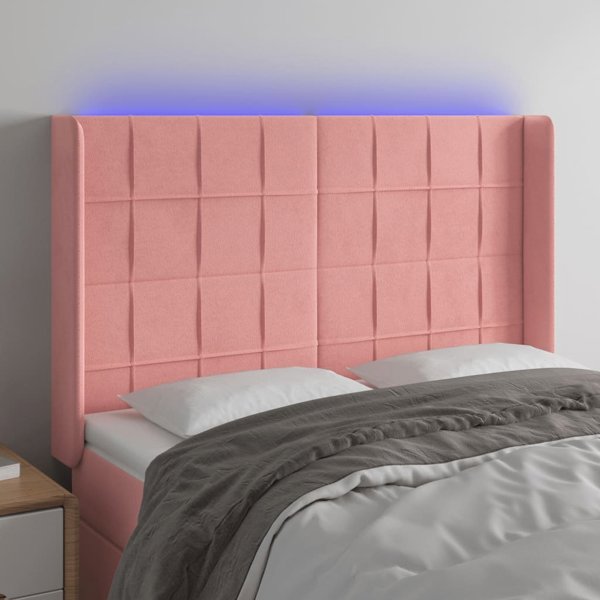 vidaXL Zaglowek do lozka z LED rozowy 147x16x118/128 cm aksamit