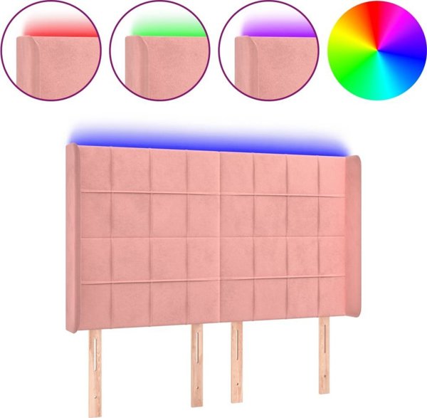 vidaXL Zaglowek do lozka z LED rozowy 147x16x118/128 cm aksamit