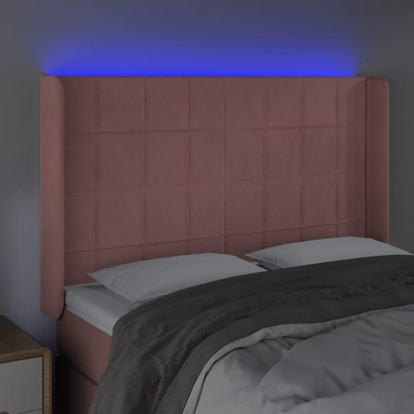 vidaXL Zaglowek do lozka z LED rozowy 147x16x118/128 cm aksamit