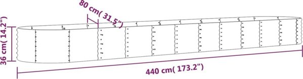 vidaXL vidaXL Donica ogrodowa, malowana proszkowo stal, 440x80x36 cm, zielona