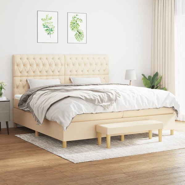 vidaXL Κρεβάτι Continental με στρώμα, κρεμ, ύφασμα, 200x200 εκ