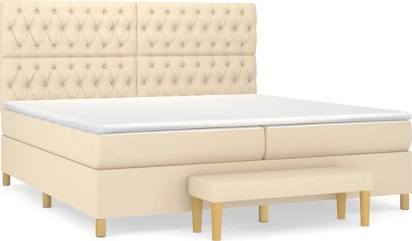 vidaXL Κρεβάτι Continental με στρώμα, κρεμ, ύφασμα, 200x200 εκ