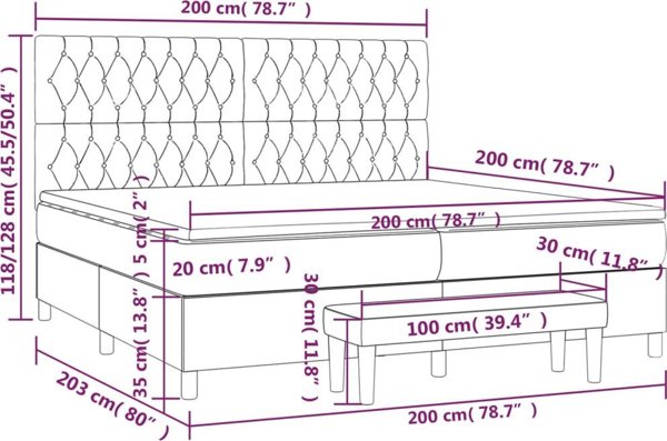vidaXL Κρεβάτι Continental με στρώμα, κρεμ, ύφασμα, 200x200 εκ