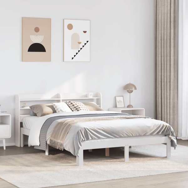 vidaXL Λευκό Πλαίσιο Κρεβατιού με Κεφαλάρι 150x200 cm Μασίφ Ξύλο Πεύκου