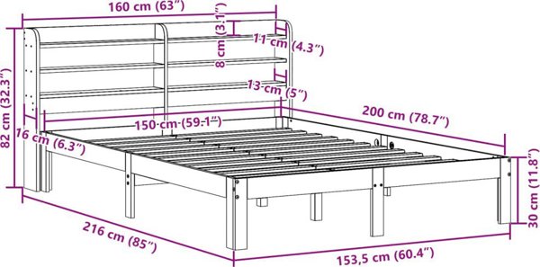 vidaXL Λευκό Πλαίσιο Κρεβατιού με Κεφαλάρι 150x200 cm Μασίφ Ξύλο Πεύκου