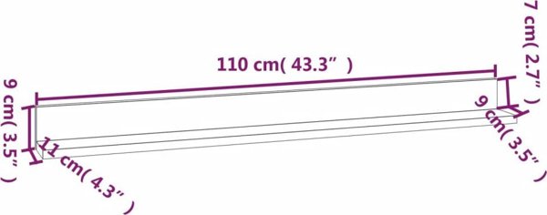 vidaXL Σετ 2 ραφιών τοίχου, γκρι, 110x11x9 εκ., οξιά μασίφ ξύλο