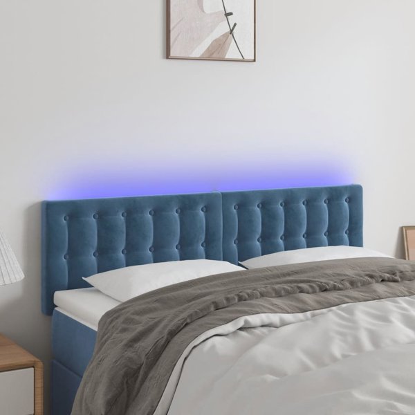 vidaXL Zaglowek do lozka z LED, ciemnoniebieski, 144x5x78/88 cm, aksamit