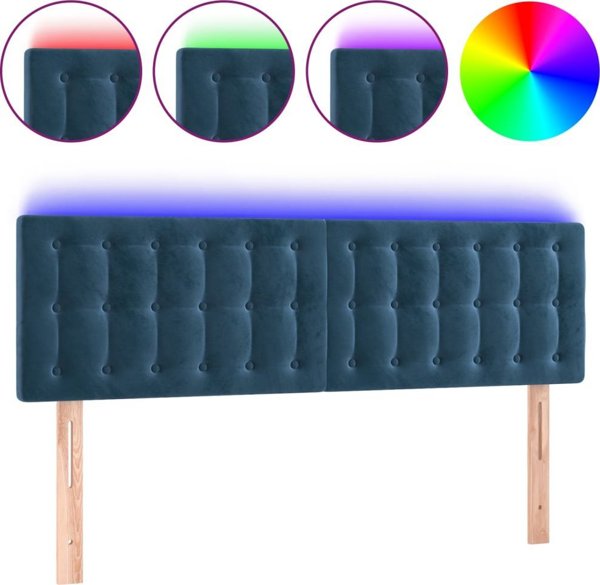vidaXL Zaglowek do lozka z LED, ciemnoniebieski, 144x5x78/88 cm, aksamit