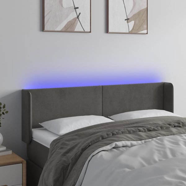 vidaXL Κεφαλάρι κρεβατιού με LED σκούρο γκρι 147x16x78/88 cm βελούδο