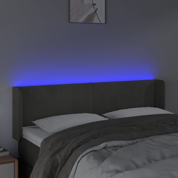 vidaXL Κεφαλάρι κρεβατιού με LED σκούρο γκρι 147x16x78/88 cm βελούδο