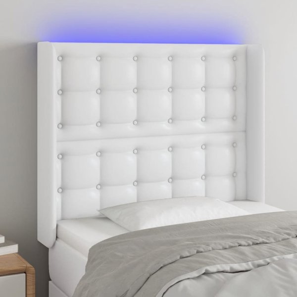 vidaXL Zaglowek do lozka z LED, bialy, 103x16x118/128 cm, sztuczna skora