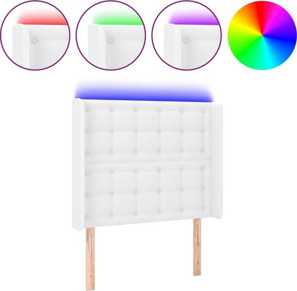vidaXL Zaglowek do lozka z LED, bialy, 103x16x118/128 cm, sztuczna skora