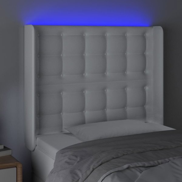 vidaXL Zaglowek do lozka z LED, bialy, 103x16x118/128 cm, sztuczna skora