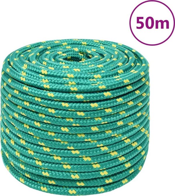 vidaXL Linka zeglarska, prasino, 14 mm, 50 m, polipropylen