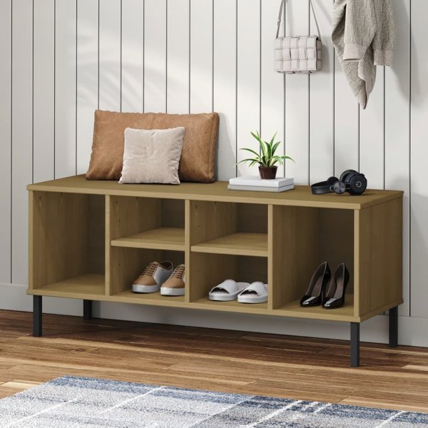 vidaXL Szafka na buty OSLO, metalowe nozki, brazowa, 106x35x45 cm