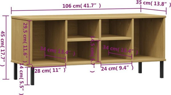 vidaXL Szafka na buty OSLO, metalowe nozki, brazowa, 106x35x45 cm