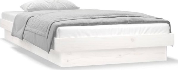 vidaXL Rama lozka z LED, biala, 75x190 cm, pojedyncza, lite drewno