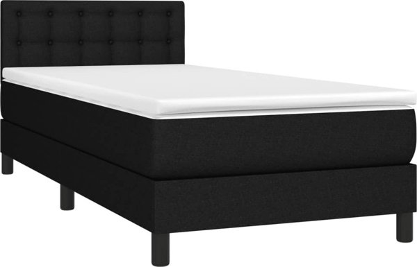 vidaXL Κρεβάτι continental με στρώμα, μαύρο, 90x200 cm, υφασμάτινη επένδυση