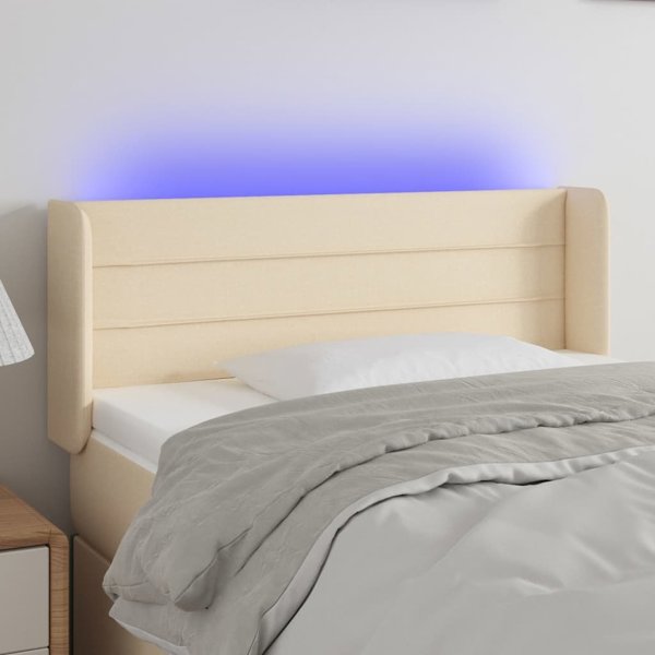 vidaXL Zaglowek do lozka z LED, kremowy, 93x16x78/88 cm, tkanina