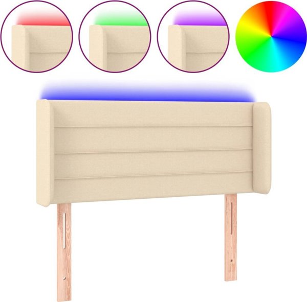 vidaXL Zaglowek do lozka z LED, kremowy, 93x16x78/88 cm, tkanina