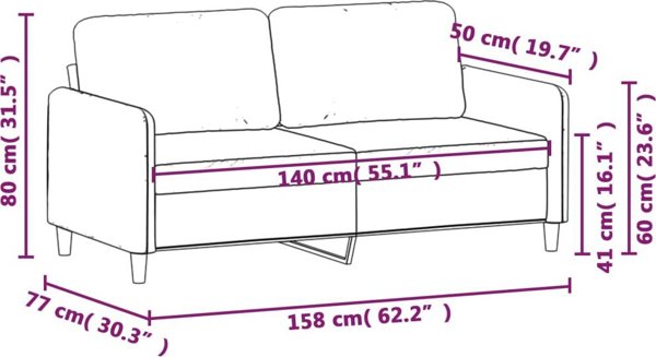vidaXL 2-θέσιος καναπές, κρεμ, ύφασμα, 140 cm