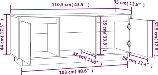vidaXL Szafka pod TV, biala, 110,5x35x44 cm, lite drewno sosnowe