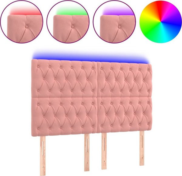 vidaXL Κεφαλάρι κρεβατιού με LED, ροζ, 144x7x118/128 cm, βελούδο