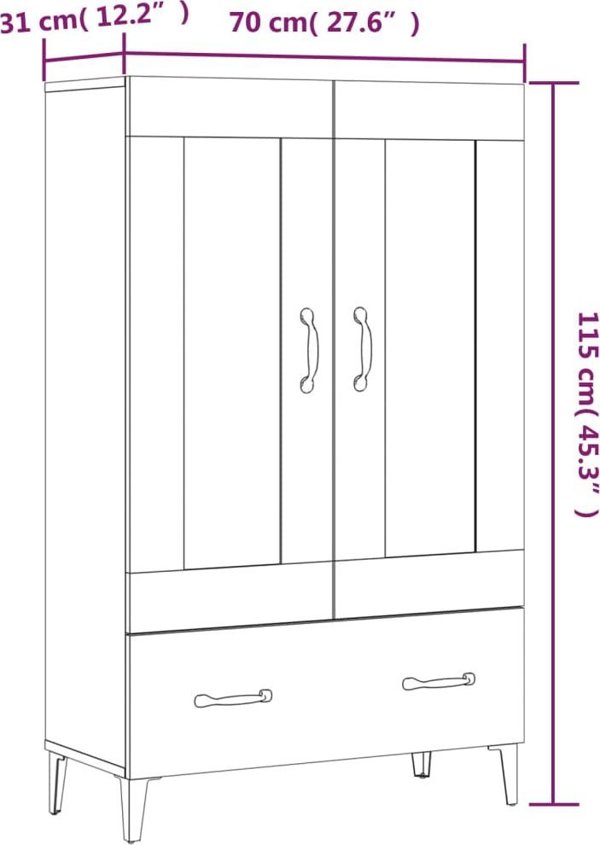 vidaXL Υψηλή ντουλάπα, λευκή, 70x31x115 εκ., ξυλώδες υλικό