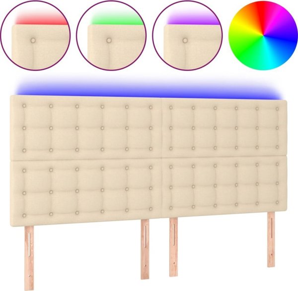 Κεφαλάρι κρεβατιού με LED, κρεμ, 180x5x118/128 εκ., ύφασμα