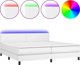vidaXL Λουζκο kontynentalne με στρώμα και LED, λευκή δερματίνη, 200x200 εκ.