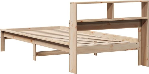 vidaXL Κρεβάτι με ράφι, χωρίς στρώμα, 90x190 εκ, φυσικό πεύκο