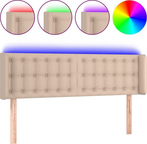 vidaXL Zaglowek do lozka z LED, cappuccino, 147x16x78/88 cm, ekoskora
