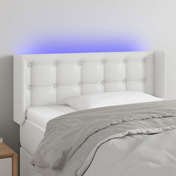 vidaXL Κεφαλάρι κρεβατιού με LED, λευκό, 103x16x78/88 εκ, τεχνητό δέρμα