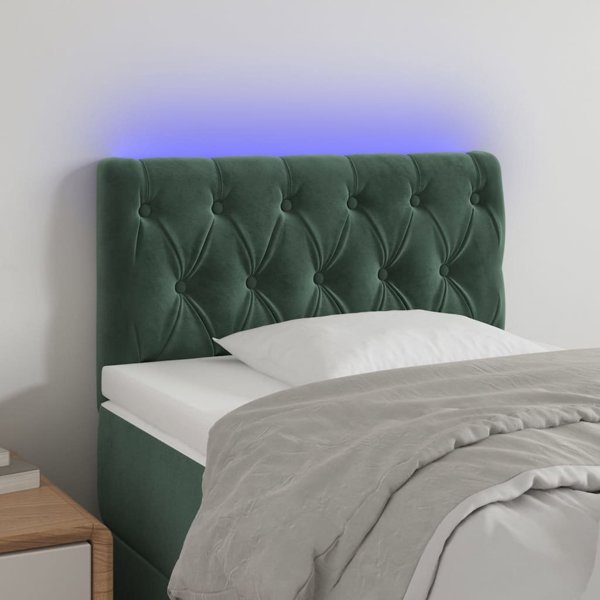 vidaXL Κεφαλάρι κρεβατιού με LED, σκούρο πράσινο, 80x7x78/88 εκ., βελούδο