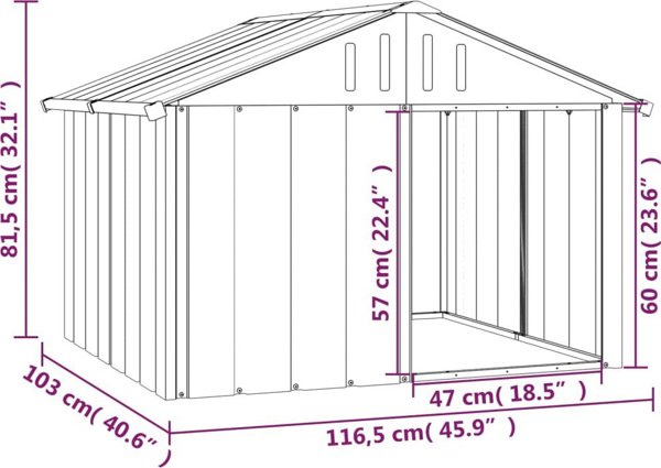 vidaXL vidaXL Buda dla psa, antracytowa, 116,5x103x81,5 cm, stal