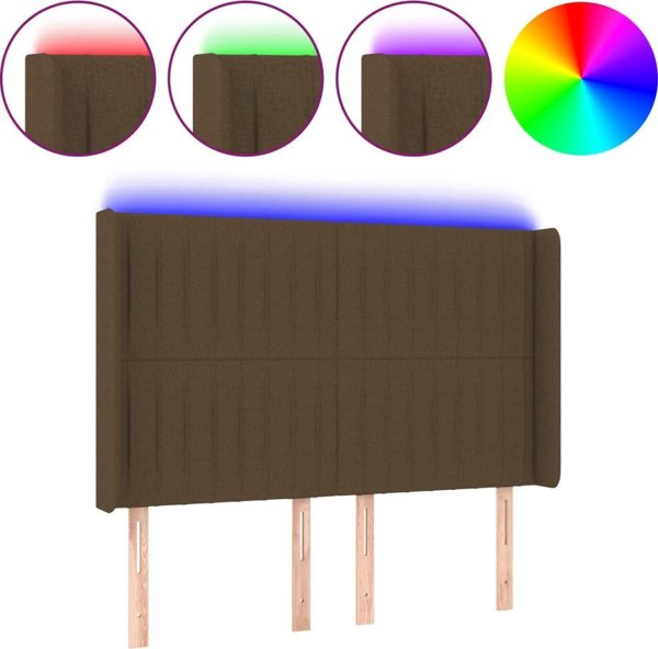 vidaXL Κεφαλάρι κρεβατιού με LED σκούρο καφέ, 147x16x118/128 εκ, ύφασμα