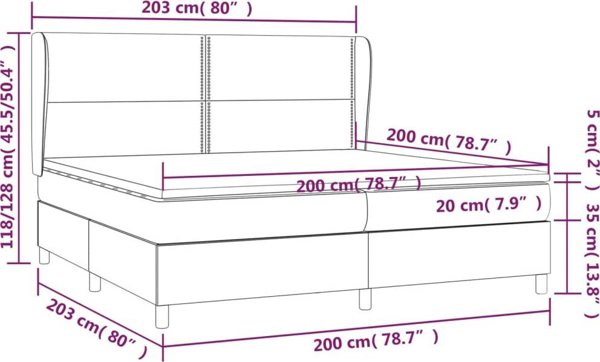 vidaXL Κρεβάτι κοντινένταλ με στρώμα, γκρι, συνθετικό δέρμα, 200x200 cm