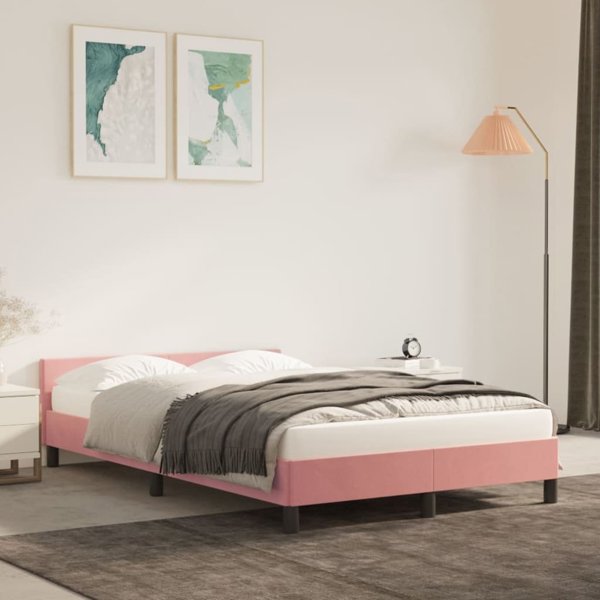vidaXL Rama κρεβατιού με κεφαλάρι, ροζ, 120x200 εκ., βελούδινη
