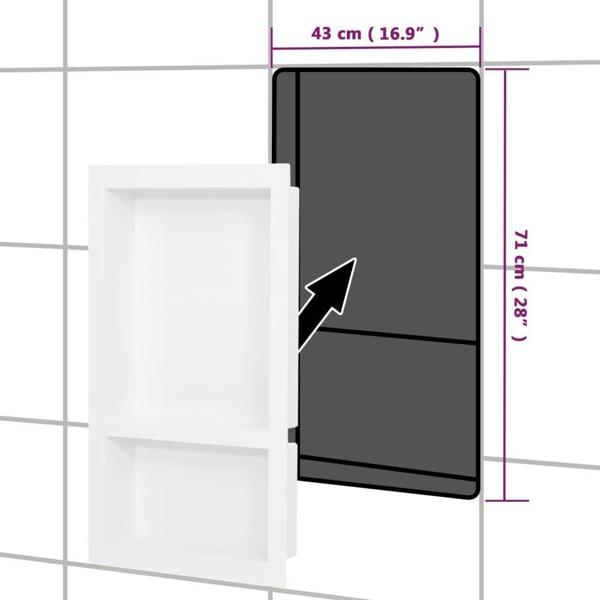 vidaXL Γωνία ντους με 2 ράφια, λευκή, γυαλιστερή, 41x69x9 cm