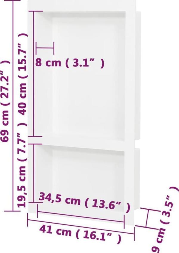 vidaXL Γωνία ντους με 2 ράφια, λευκή, γυαλιστερή, 41x69x9 cm