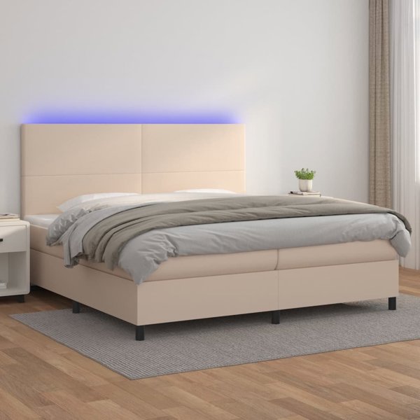 vidaXL Κρεβάτι Continental με Στρώμα και LED, cappuccino, 200x200 cm